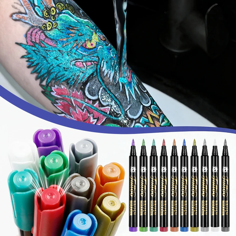 Metallic Temporary Tattoo Pen Skin Safe Body Markers Stackable Color Body Paint Pen for Party Makeup Graffiti Cosplay DIY Body