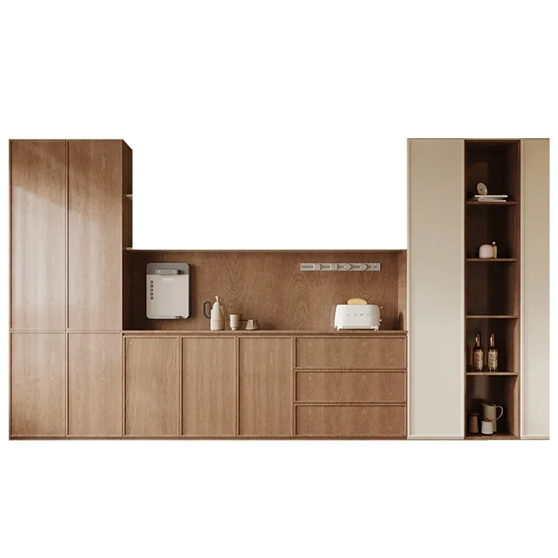 

Black walnut wood grain dining side cabinet solid wood Nordic medieval square cabinet retro light luxury storage cabinet