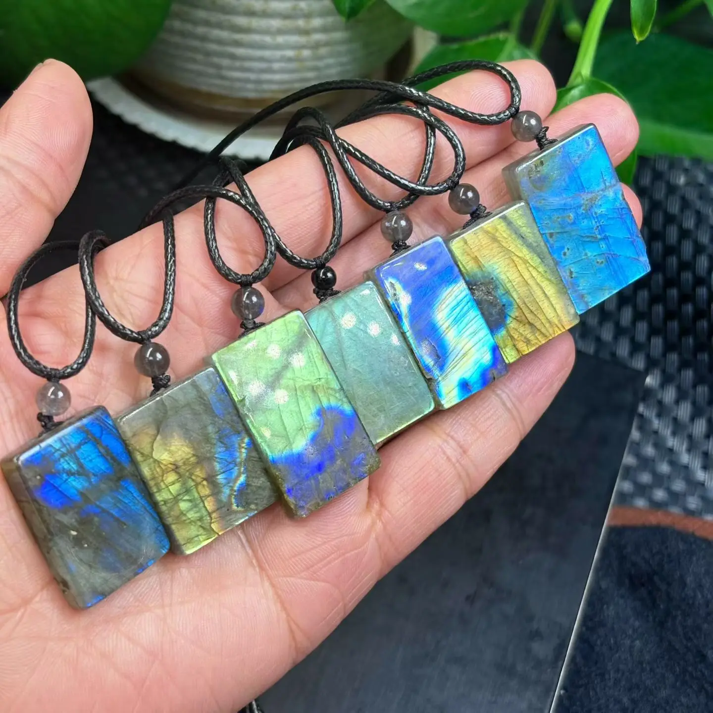 

1 Pc Fengbaowu Natural Labradorite Square Pendant Rectangle Reiki Healing Stone Jewelry Gift For Women Men