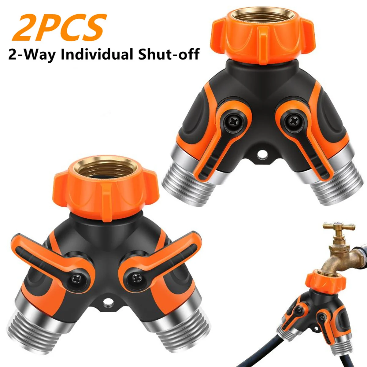 2 Way Hose Splitter Heavy Duty Zinc Alloy 3/4 Inch Hose Connector Y Valve Splitter with Dual Shut Off Valves for Garden Lawn RV