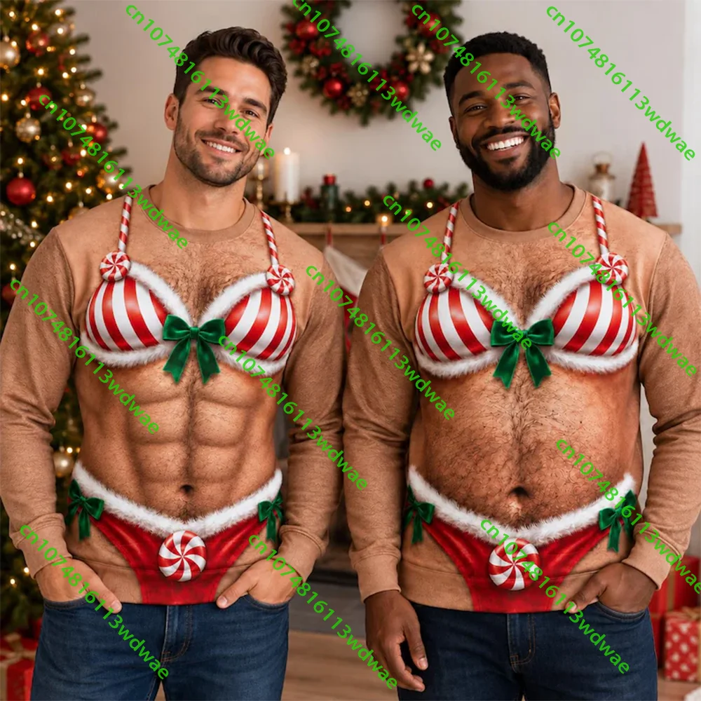 Personalized Funny Christmas Ugly Sweatshirt Gift Long Sleeve Men's Couple Christmas 3D Print Holiday Party Crewneck Pullover