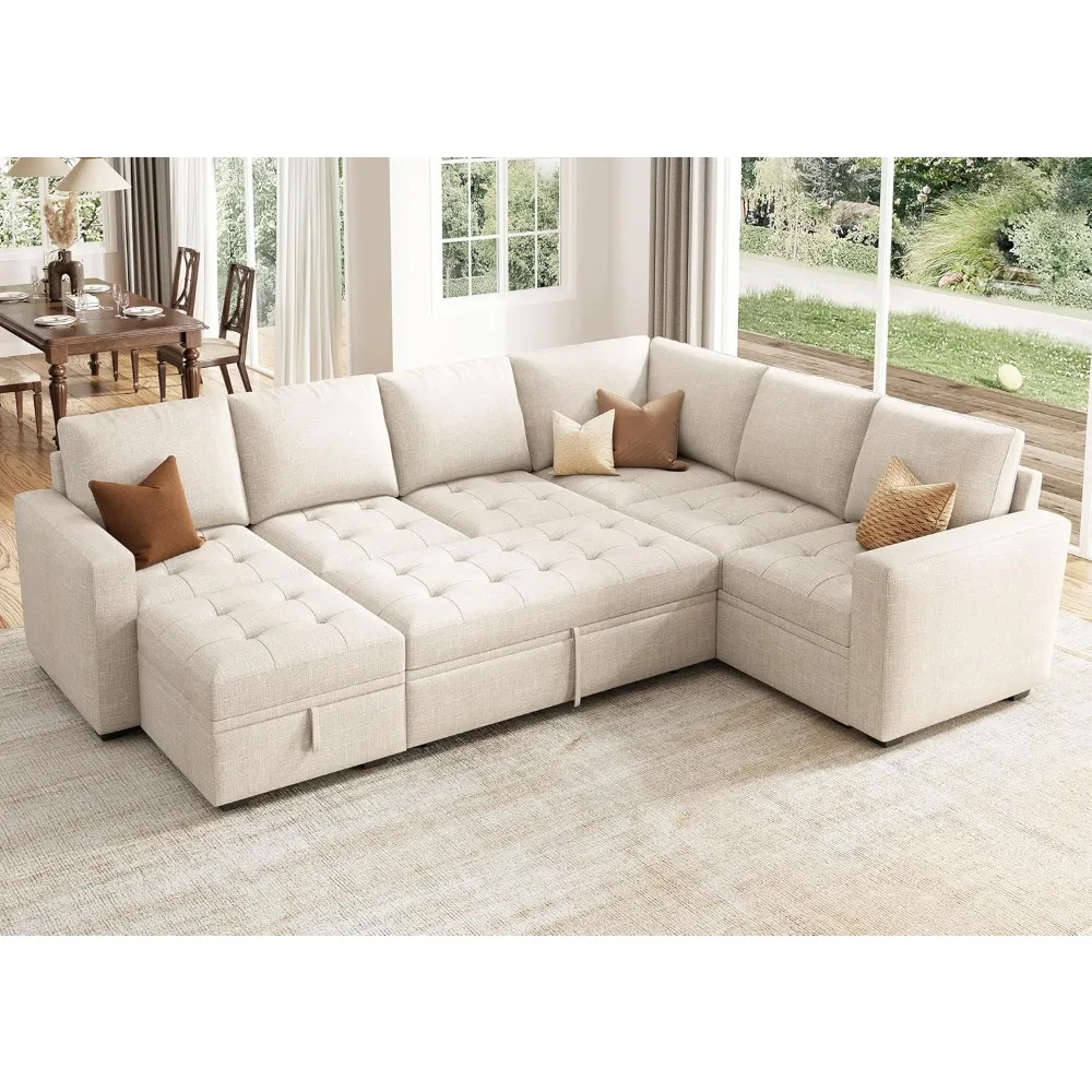 

Sectional Sleeper Sofa Couch w/Pull Out Bed, Convertible L Shaped Sleeper Sectional Couch with Storage, Sleeper Sectional Sofa