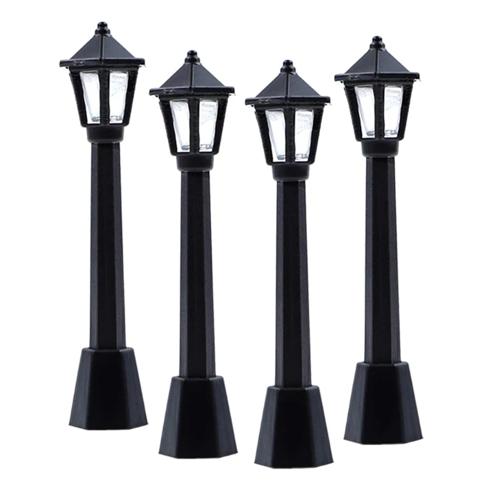 4Pcs Street Post Lights Model Railway Train Lamp Post Lights Miniature Village Pathway Lantern Post for DIY Dollhouse