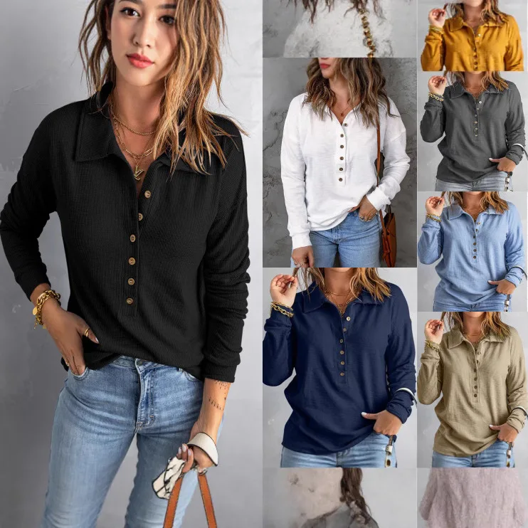Autumn Winter Solid Lapel Single-Breasted Long Sleeve Knit Top Women's Loose Casual