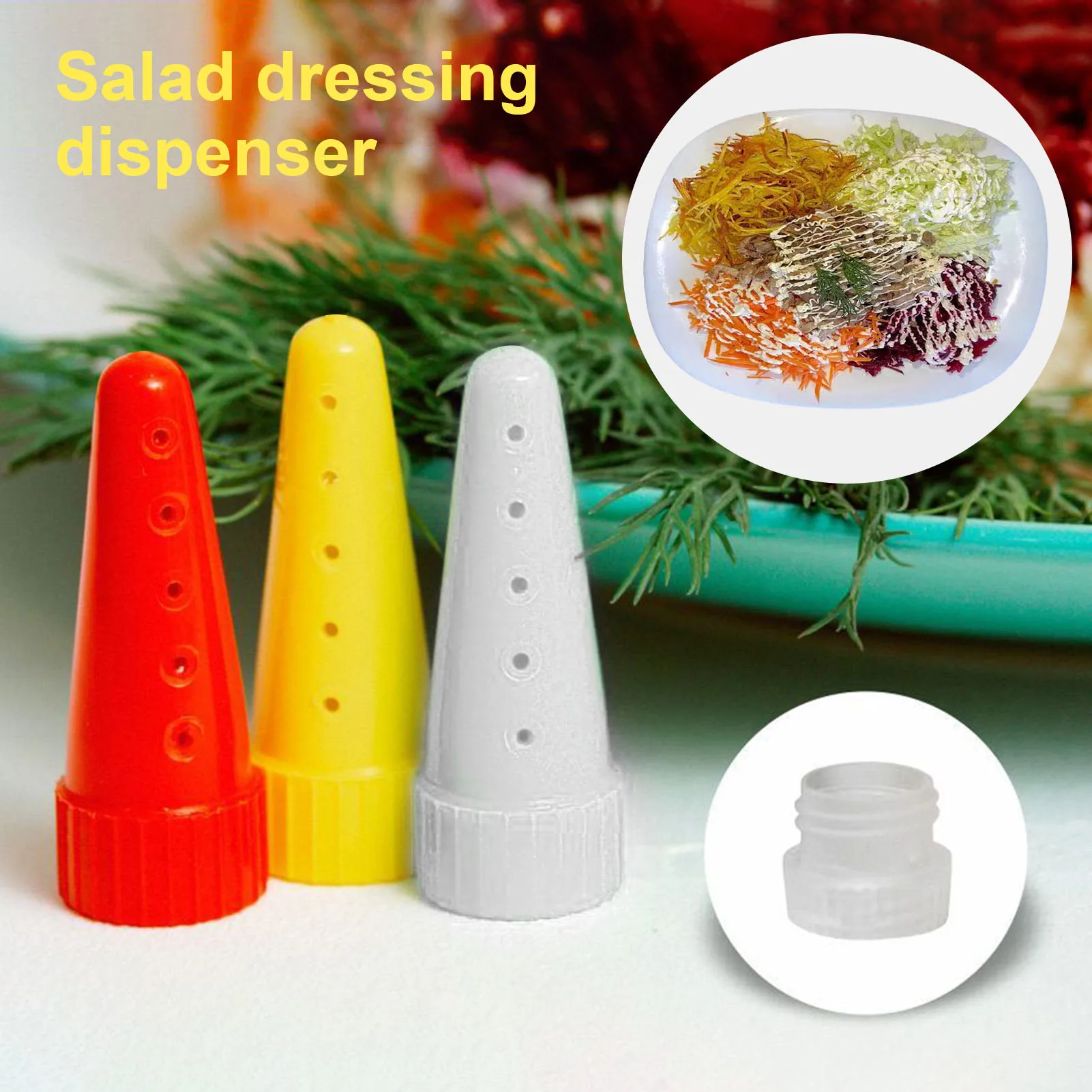 3Pcs Salad Dressing Dispenser Piping Tip Food Grade PP Salad Sauce Syrup Jam Ketchup Squeeze Bottle Nozzle Kitchen Gadgets