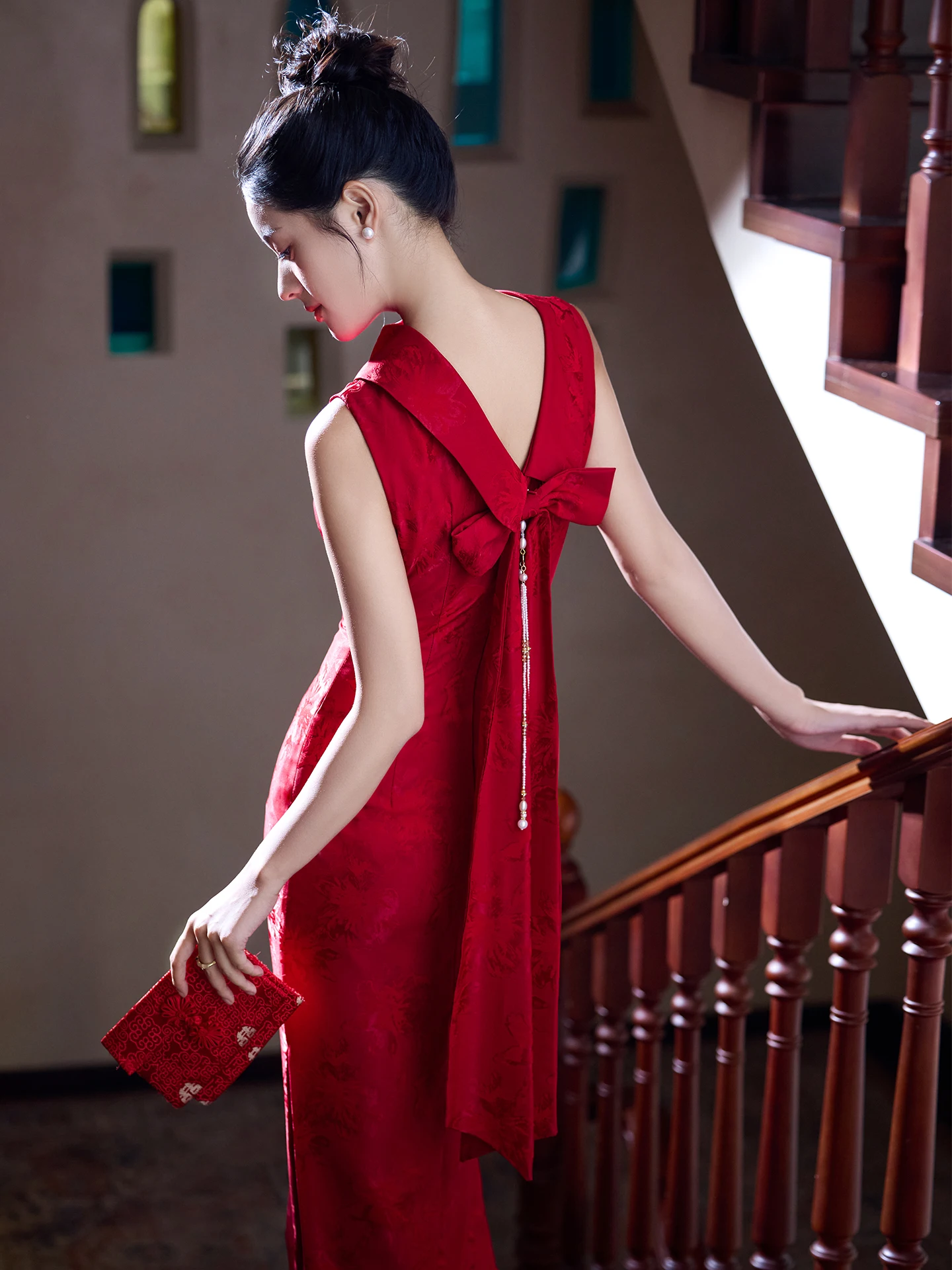 

Красное красивое обручальное платье с узлом Dr, новый дизайн невесты, сенсация, свадебная церемония, длинное платье Ципао, новинка 2025 года...