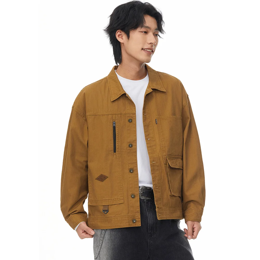 

Men Spring Autumn Vintage Casual Streetwear Fashion Loose Plus Size Tack Cotton Cargo Jacket Cityboy Coat Outerwear