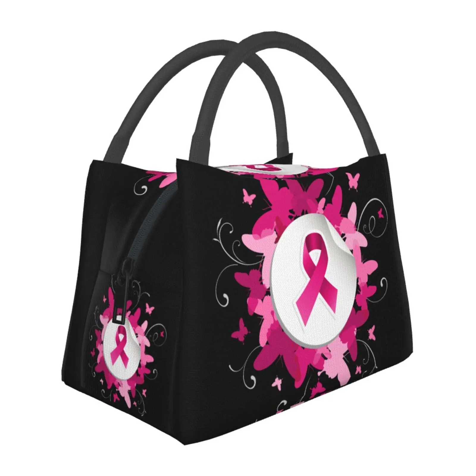 Breast Cancer Pink Ribbon Lunch Bags Insulated Lunch Bag, Reusable Box Tote Meal Prep Container For Men & Women Work