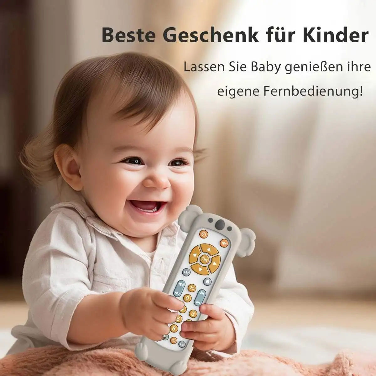 Koala Baby Remote Control Toy Silicone Cover 3 Languages English French Spanish Musical Light Sensory Educational Toddler Toy