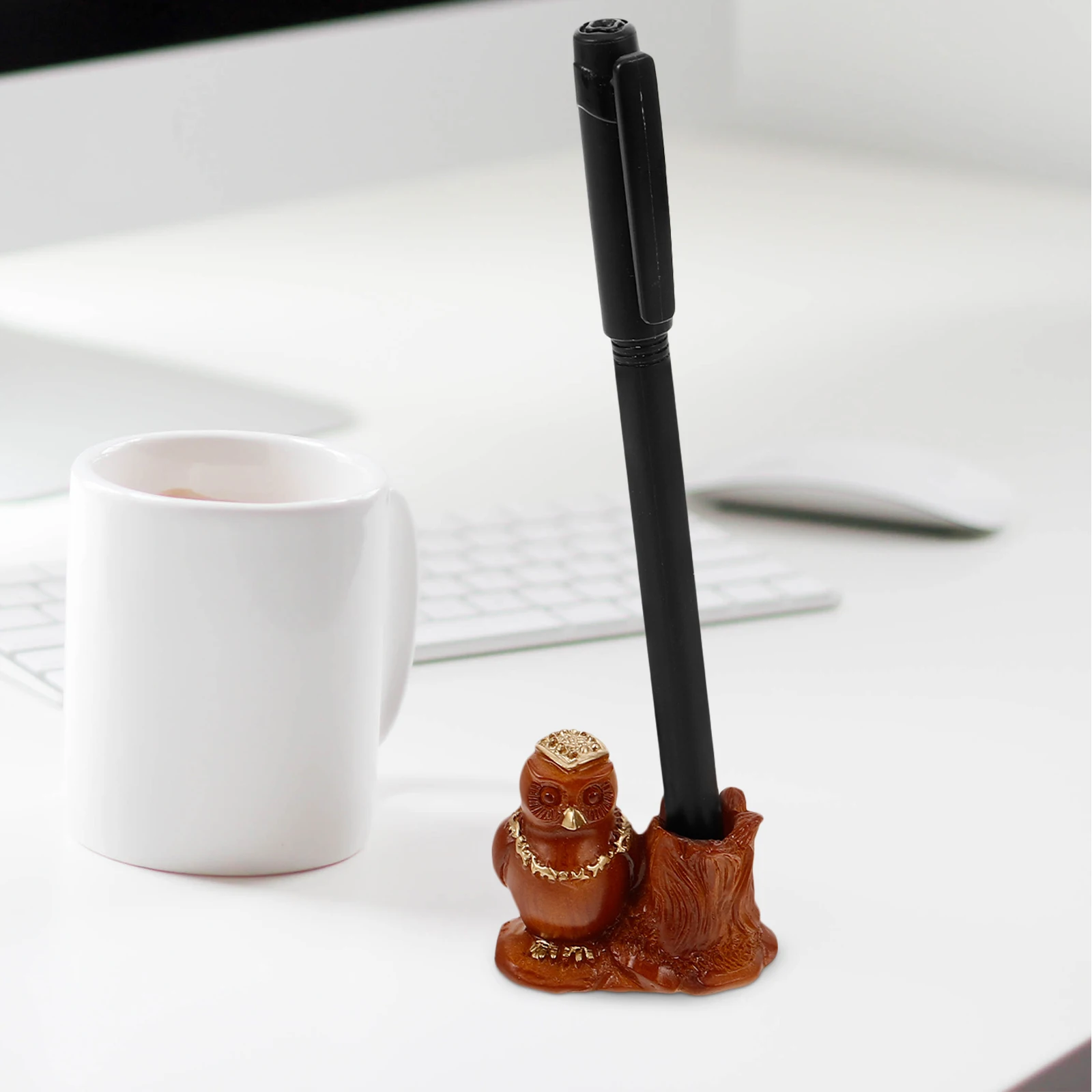 

Cute Owl Pen Holder Desktop ganizer Resin Pencil Storage Craft Stationery Small Wood Color Animal Design Decor for Home