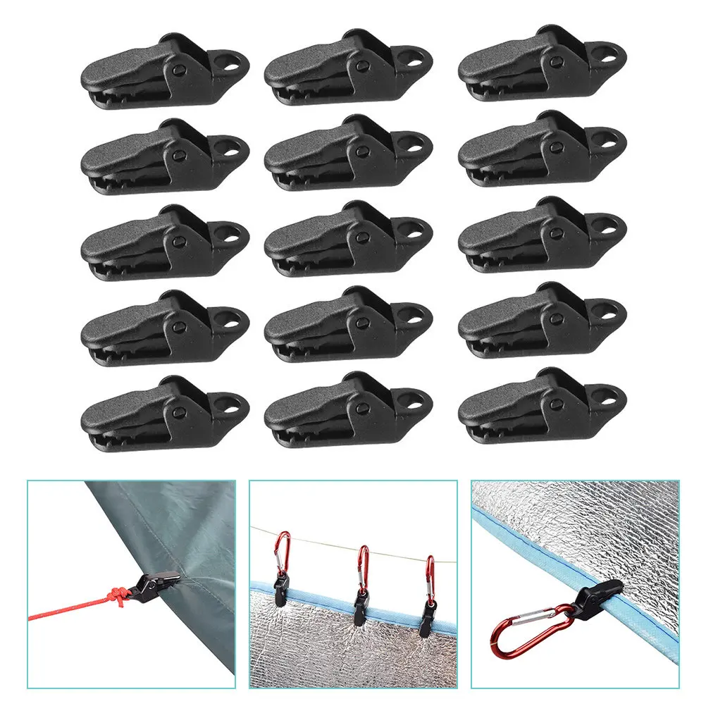 

15 Pcs Camping Tent Fastener Clip Accessories Fixing Clips for Tarps Canopy Sun Shade Tents Awning Clamp
