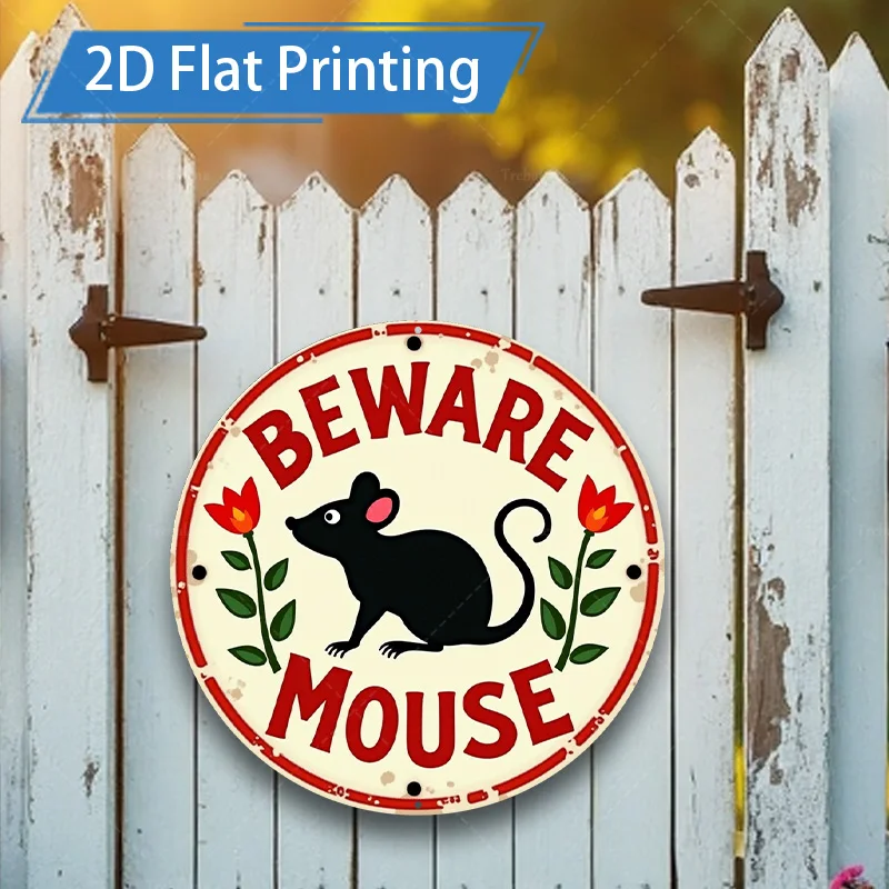 [2D FLAT] علامة معدنية مكونة من قطعة واحدة، لافتة معدنية عتيقة مقاس 8 × 8 بوصة لحماية الماوس لديكور الحديقة