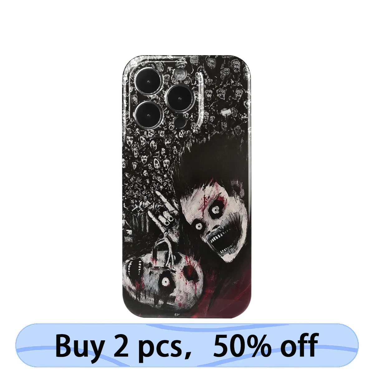 Coque iPhone Art Phone Case Dark Metal Skull Rock & Roll Cover for iPhone 14 13 12 11 Pro Max Plus IMD 2 in 1