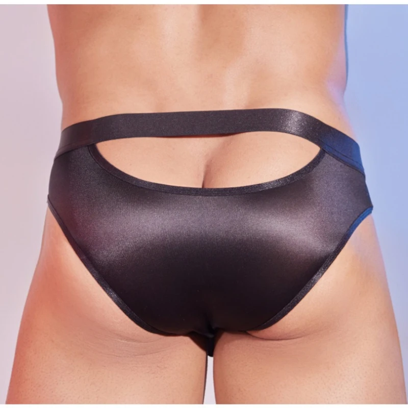 الرجال النفط لامعة ملخصات انظر من خلال سيسي الملابس الداخلية الذكور تمتد U محدب الحقيبة الملابس الداخلية شير حريري Underpant الجوف خارج سراويل #6