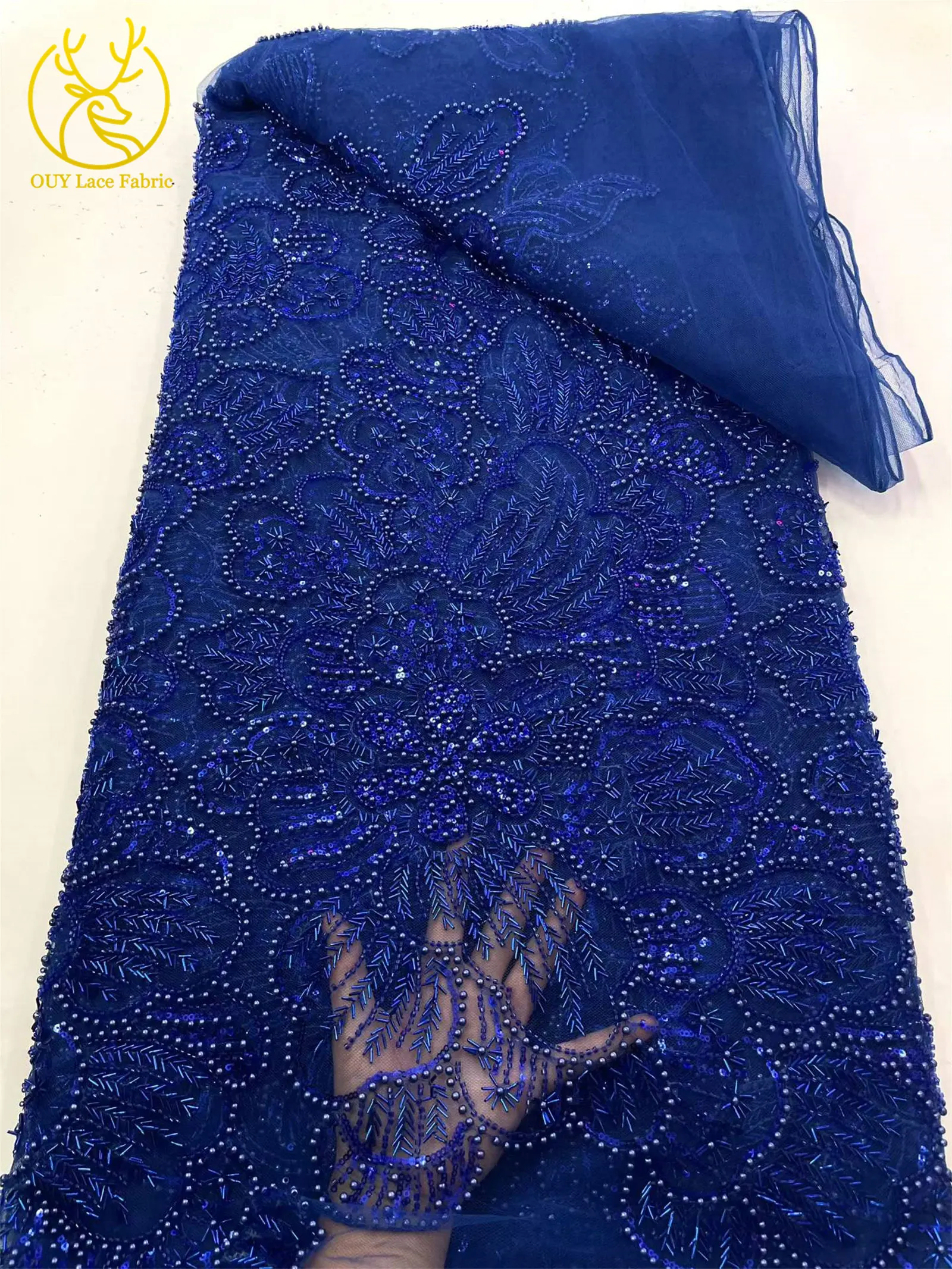 5 Yards afrikanischer Spitzenstoff 2026, hochwertige französische Perlen-Tüllspitze, luxuriöse nigerianische Pailletten-Netzspitze für Hochzeitskleider – Detail 18