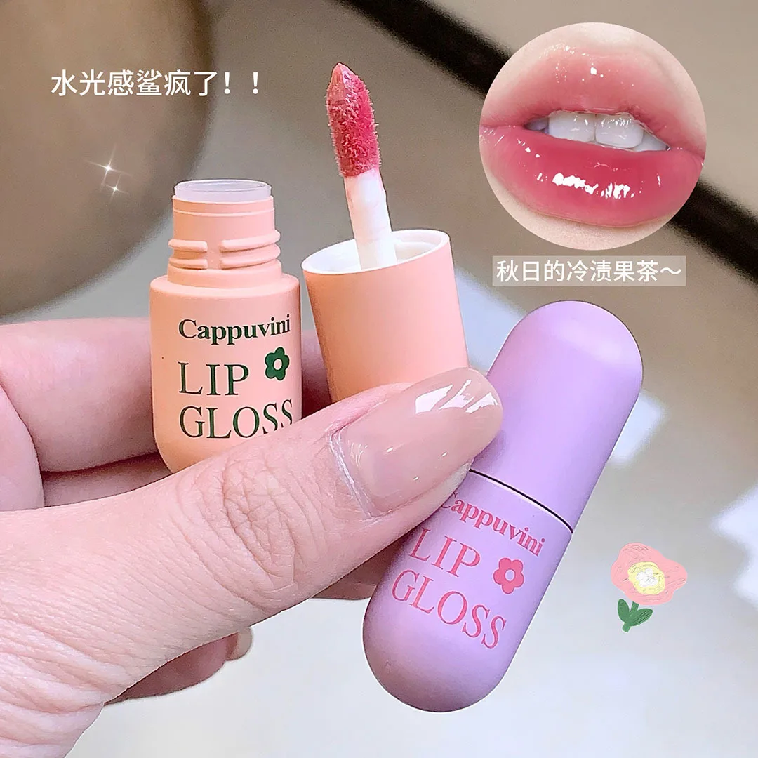 Cappuvini Mini Capsule Mirror Water Gloss Lip Gloss Long Lasting Lips Beauty Makeup Cosmetics