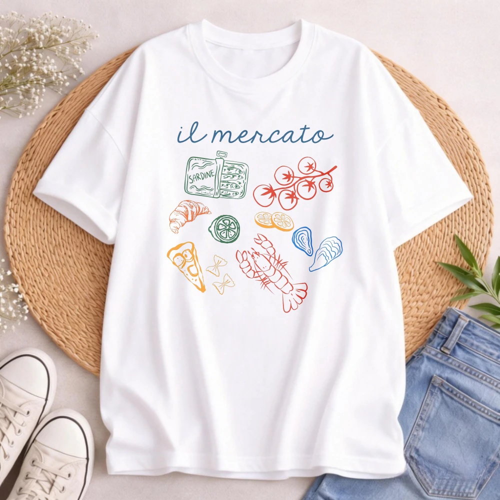Italian Market T-Shirt Il Mercato Foodie Tee Vintage Italian Seafood Shirt Pasta Pizza Gift Italy Travel Tees