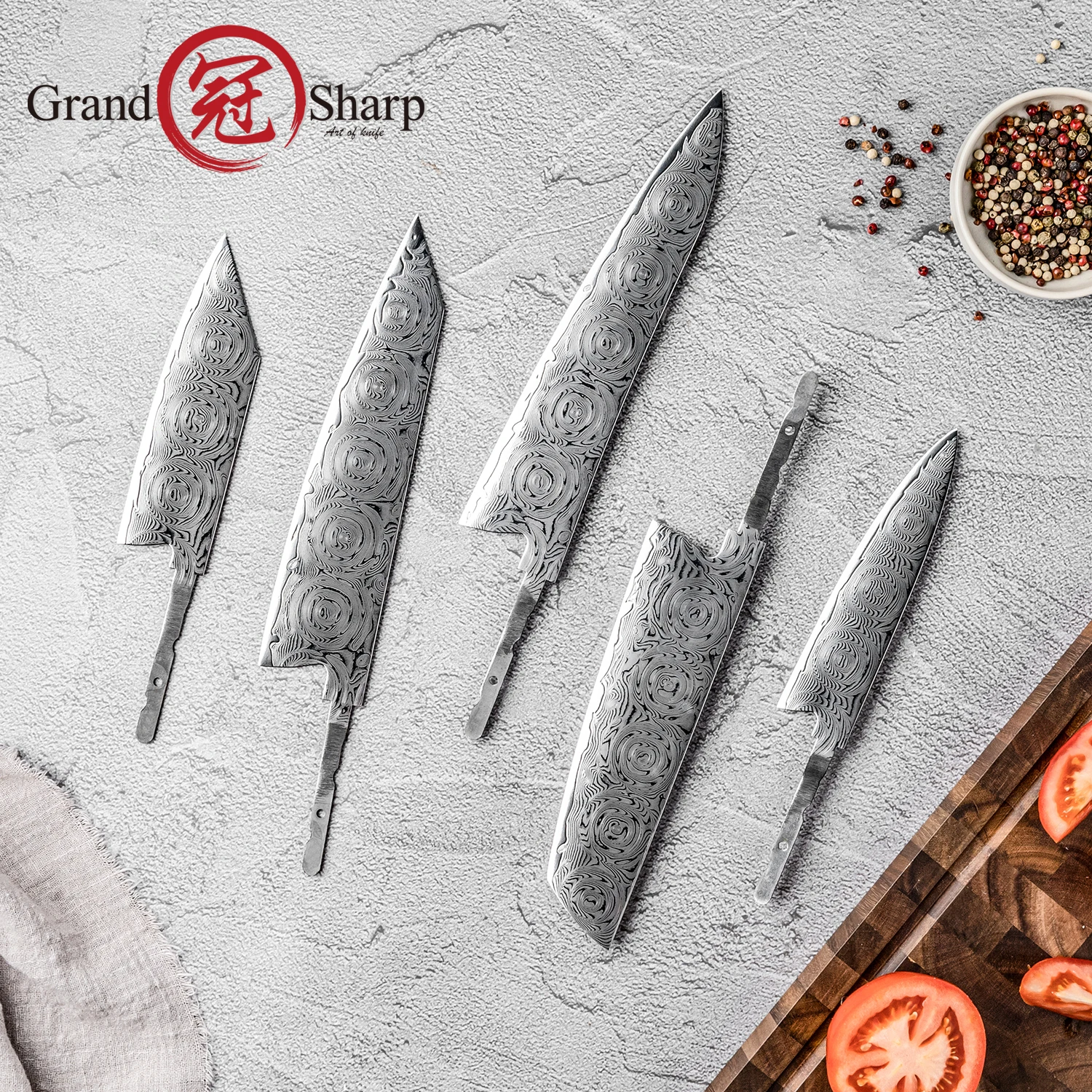 Grandsharp Professional Knife Blank 67 Layer Damascus Steel 10cr15CoMov No Handle DIY Blade For Custom Knife Crafting