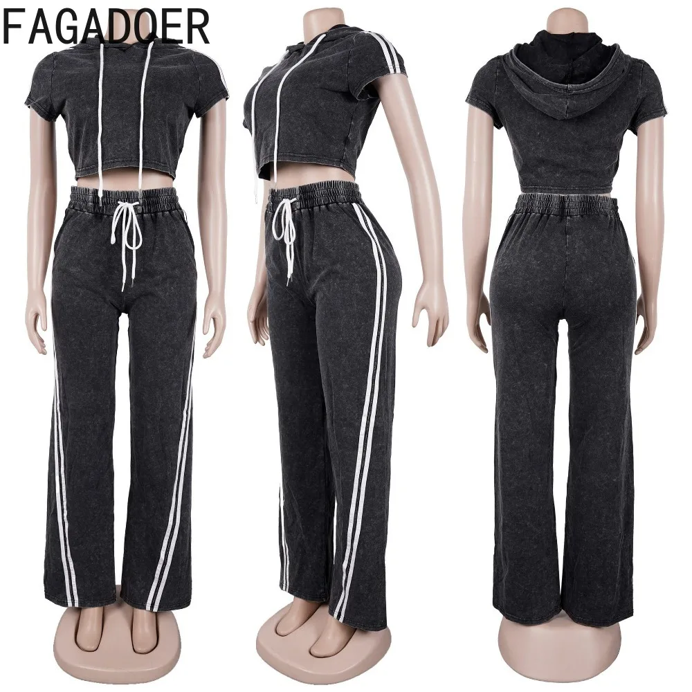 FAGADOER Autunno Nuovo Casual 2 Pezzi Set per Donna Stripe Patchwork Con Cappuccio Top e Pantaloni Tuta Femminile Abbigliamento Streetwear