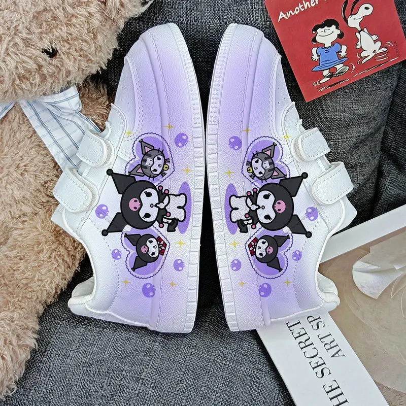 Kuromi Cartoon Children Sneakers For Girls Boys Casual Print Sport Shoes Flat Kids Tennis Shoes White Low Cut Board Shoes