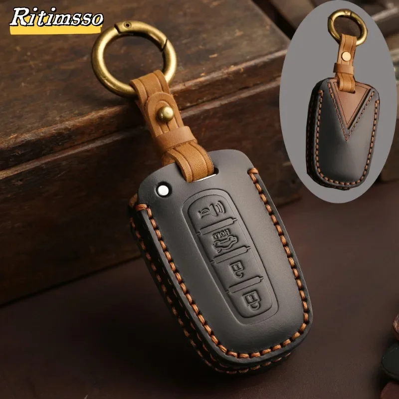 Handmade Leather  Key Case Cover Fob for Hyundai IX35 Elantra Sonata 8 9 for Kia Sportage K5 K2 Sorento Optima Forte 2011-2016