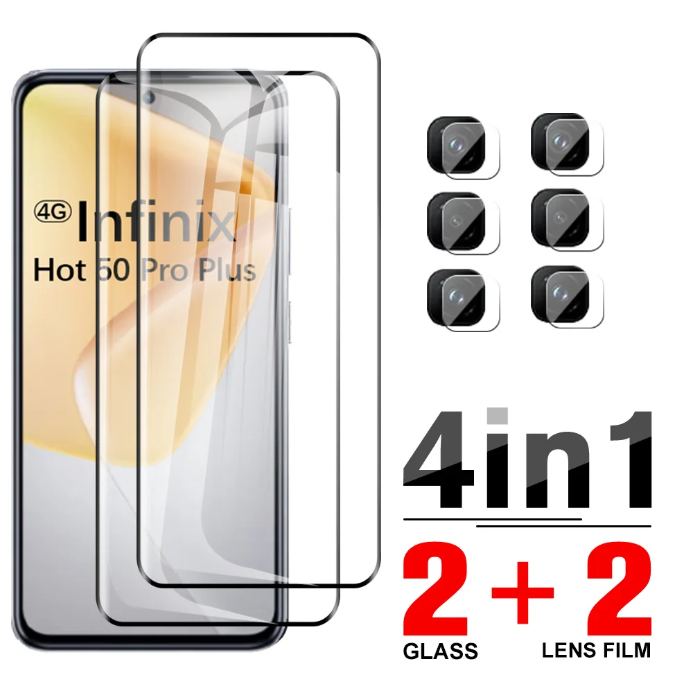 4in1 9d Curved Glass For Infinix Hot 50 Pro+ 4G Tempered Glass Screen Protector For Infinix Hot 50 Pro Plus Hot50Pro + Lens Film