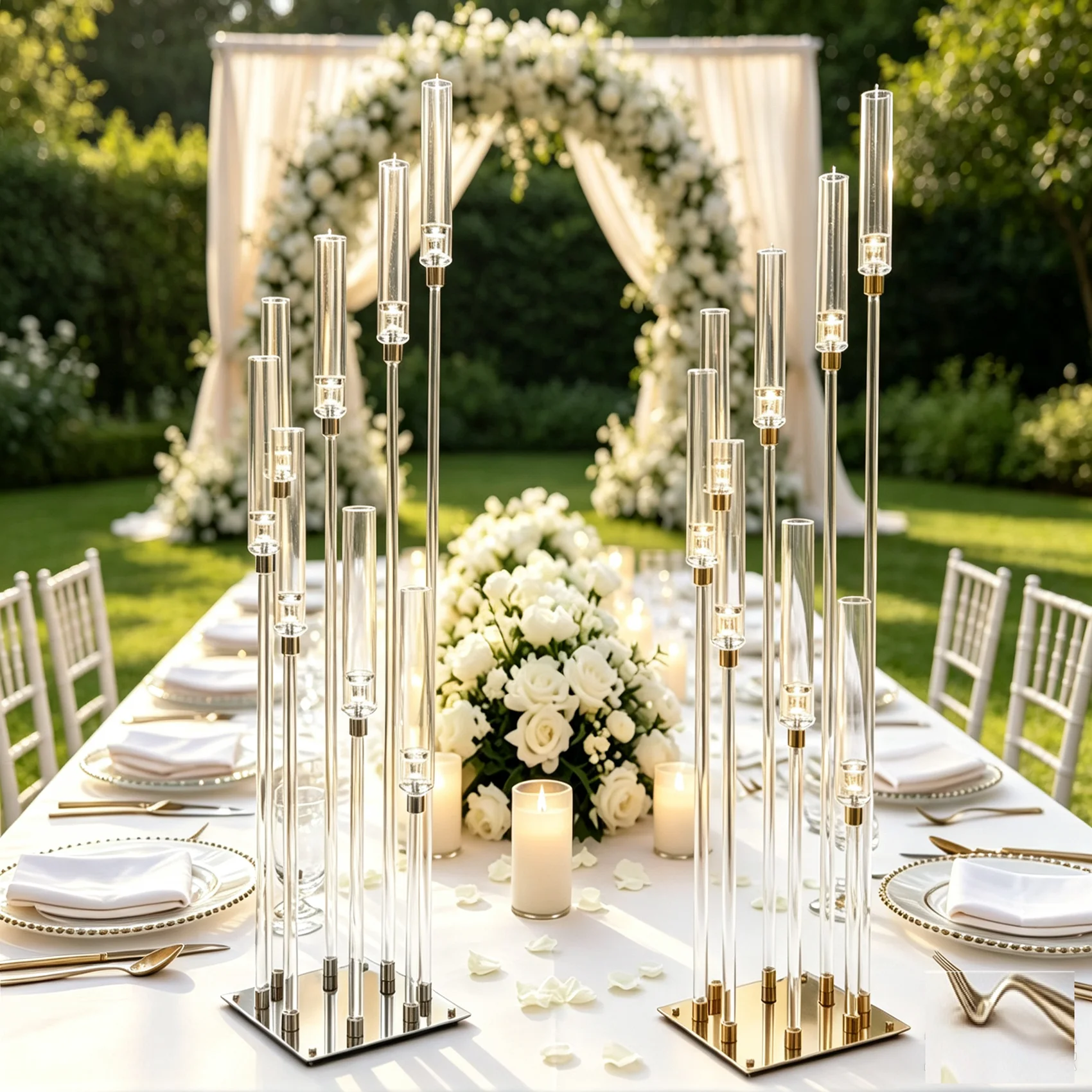 8-Arms Gold Metal Candle Holders Set Candlestick Centerpiece for Table Wedding Party Valentine's Decoration 2-10pcs