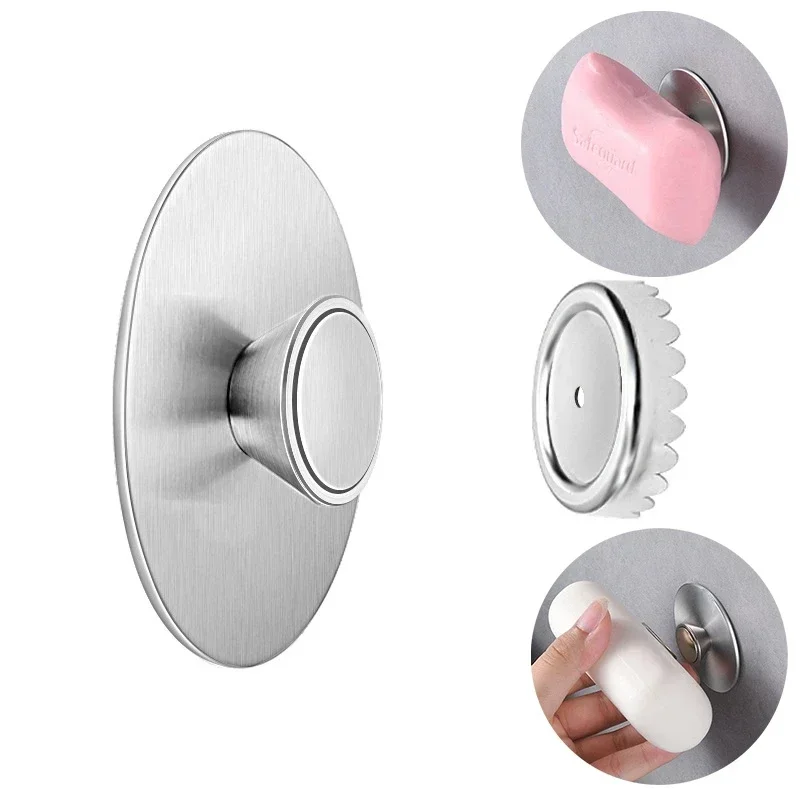 1Pc Bathroom Punch-Free Wall Mounted Soap Shelf Stainless Steel Magnet Suction Soap Holder Wall Hanging Drain Rack Hook