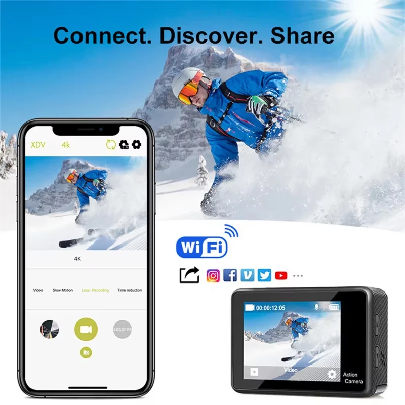 4K Underwater Camera 1080P WiFi 2.0 Waterproof Helmet Video Recording Camera Sports Cameras Fishing Camera