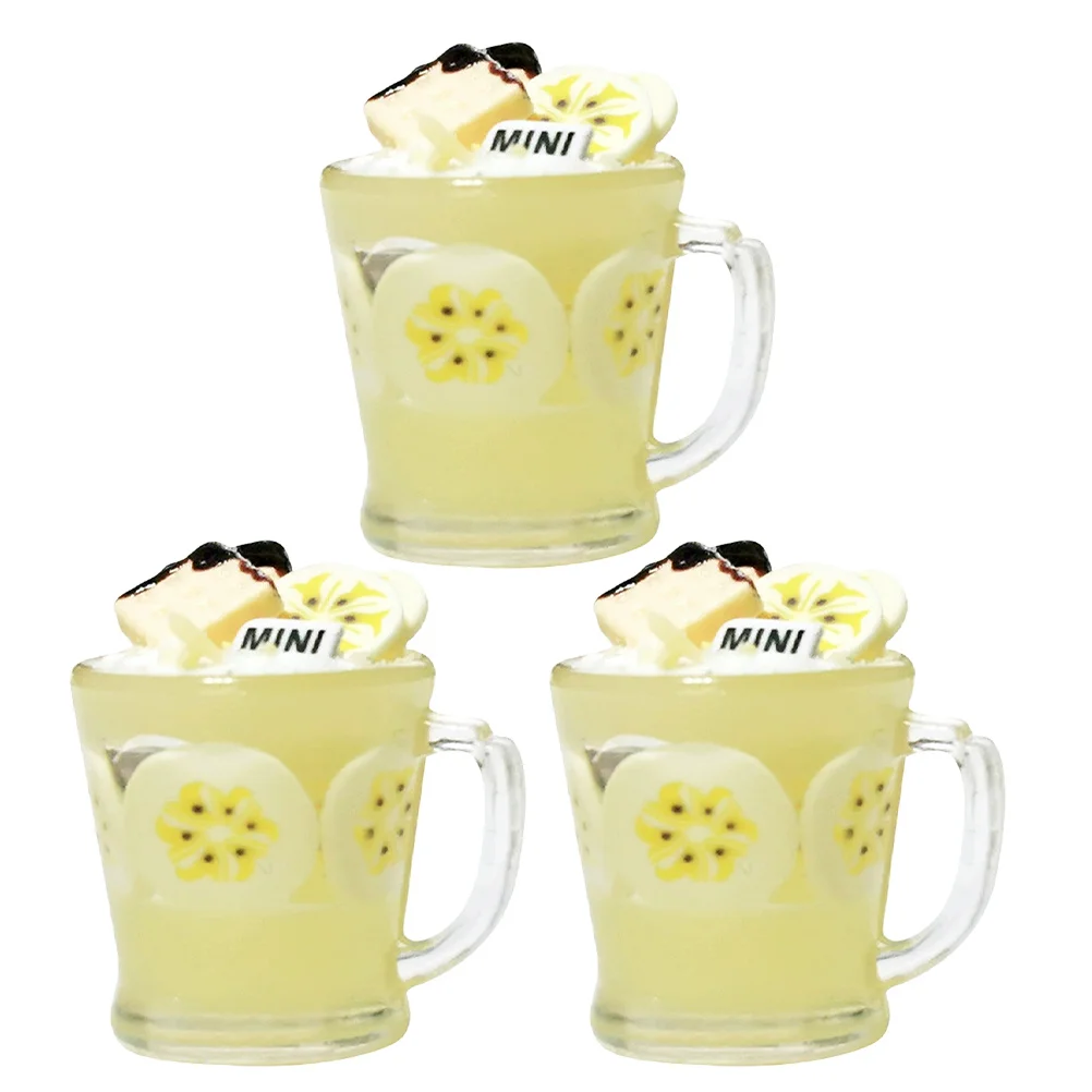 

3Pcs Miniature Fruit Beverage Cups Realistic Design for Kids Role Play Safe Lightweight Easy Clean Decorative House Kitchen
