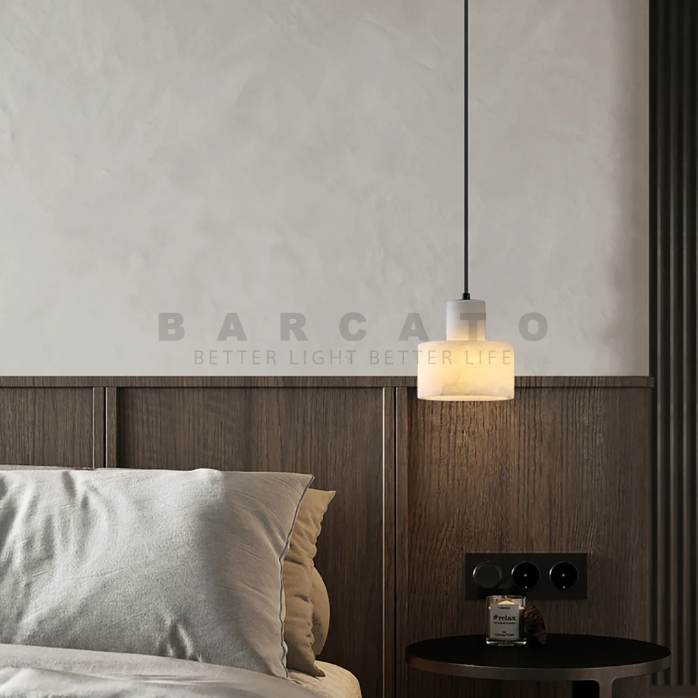 2022 Luxury Spanish Marble Pendant Lamp Bedroom Bedside Living Room Art Decor LED  Stone Single Hanging Rope Chandelier Designer