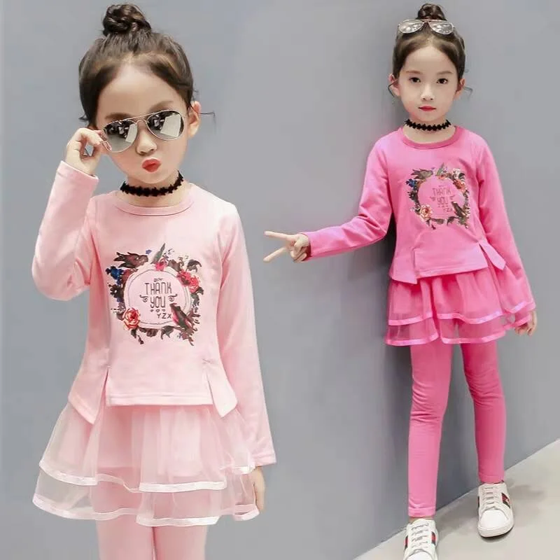 

Long Sleeve Top + Pants Little Princess Suit For 3-10 Years Kids Birthday Gift New Spring Girls Clothing Sets Cotton Cute Flower