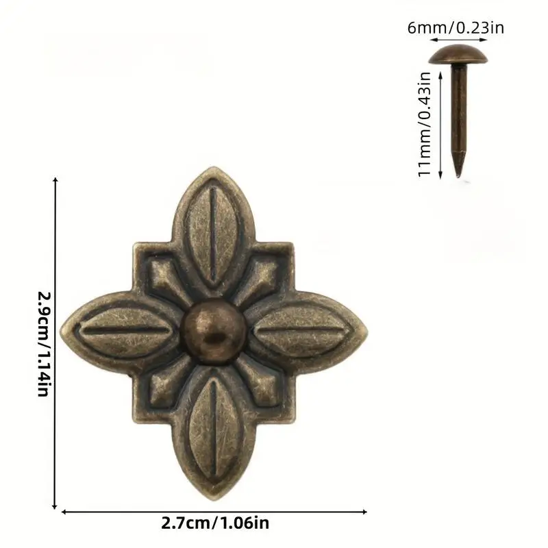 50sets Quadrilateral Iron Sheet Flower Patch with Decorative Nails Set Wooden Box Corner Pieces Retro Interior Decoration Sofa