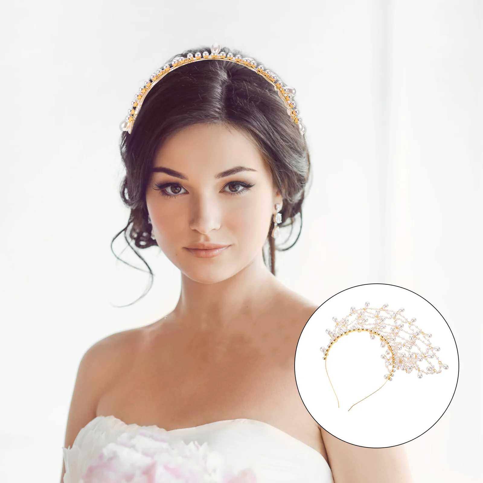 

Bohemian Pearl Mesh Headband Faux Pearl Cap Headpiece Vintage Jeweled Retro Wedding Festival Party Daily Hair Hoop