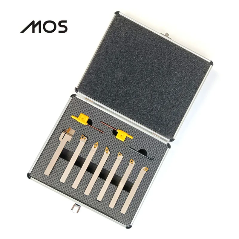 

MOS 7 Sets of 8mm Shank Nickel Plated Turning Tool Holder Sets With Case for Metal Machining Combined Cutting