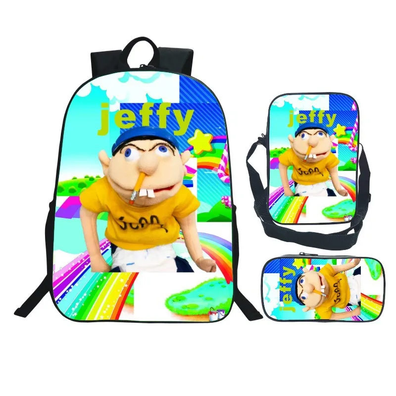 Cartoon Jeffy Schoolbag Travel Backpack Shoulder Bag Pencil Case set for Kids Students