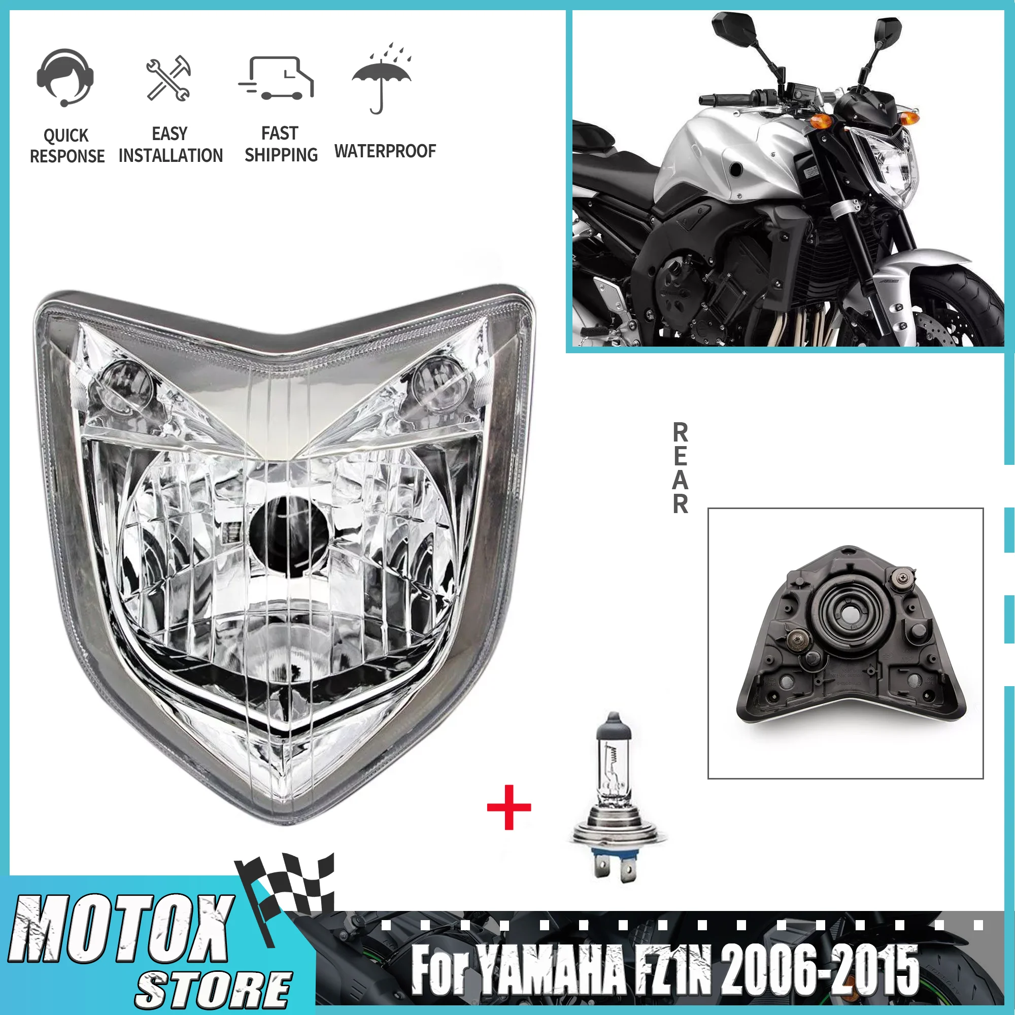 Fit For 2006 - 2015 YAMAHA FZ1 Fazer FZ1N Motorcycle Headlight Assembly Headlamp Front Light FZ-1N 2007 2008 2009 2010 2012 13