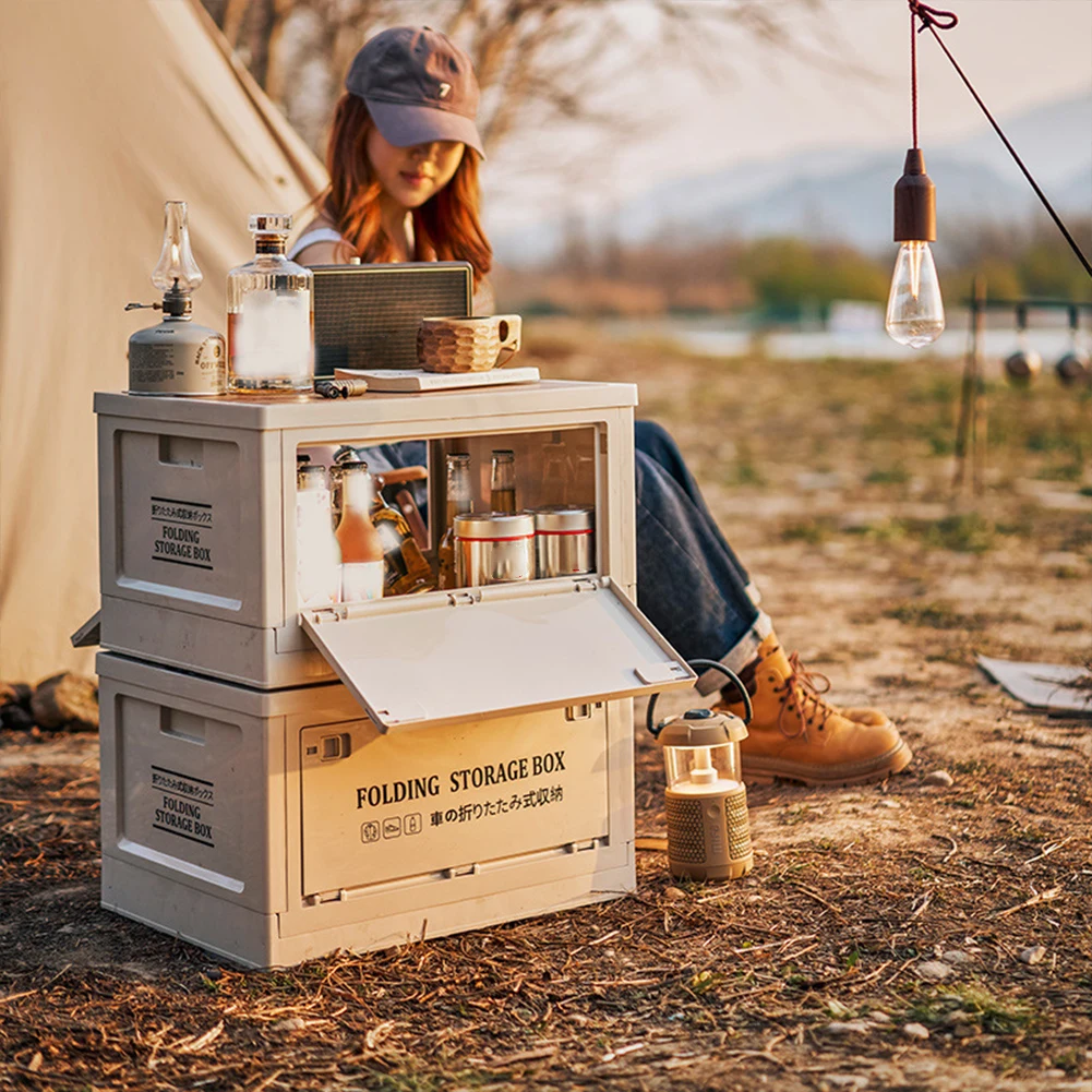 

20/30L Camping Storage Box with Lid Trunk Organizer Camping Picnic Box Car Folding Outdoor Bench Chopping Board Camping Box