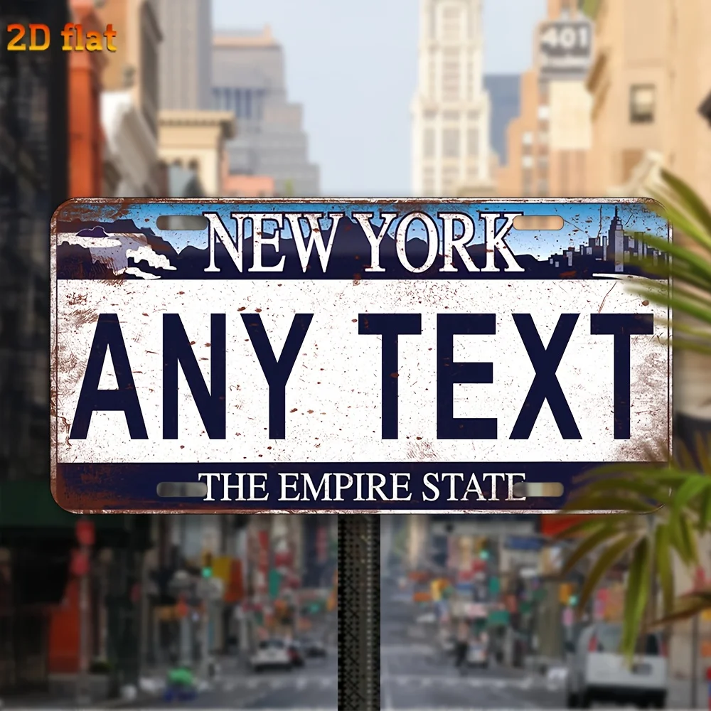 2D Flat, Personalized Custom New York Metal Decorative Plate, 2D Flat Self-Defined Text, Wall Art, Rustic Style Metal Novelty It