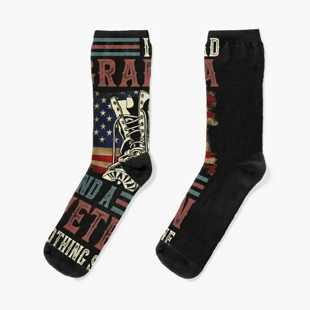 

Im A Dad Grandpa And A Veteran Nothing Scares Me Socks new year ankle hockey Mens Socks Women's