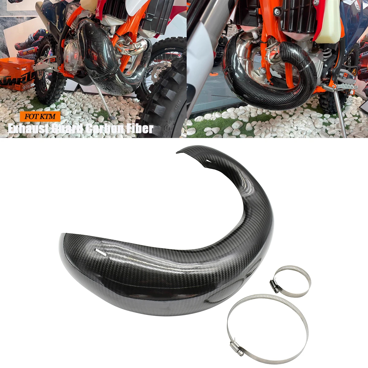 Motorcycle Exhaust Guard Carbon Fiber Black Protection Heat Shield Cover For KTM EXC 250 300 For Husqvarna TE 2020 20212022 2023