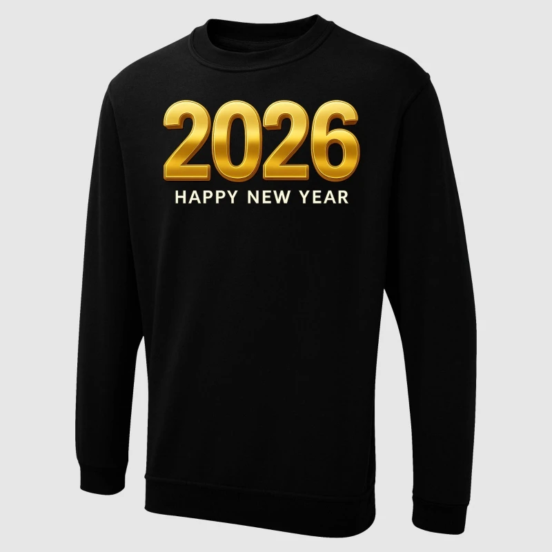 سنة جديدة سعيدة 2026 تصميم البلوز بسيط مطبوعة حفلة هدية طاقم الرقبة مطابقة هوديس الشتاء طويلة الأكمام الدفء البلوز