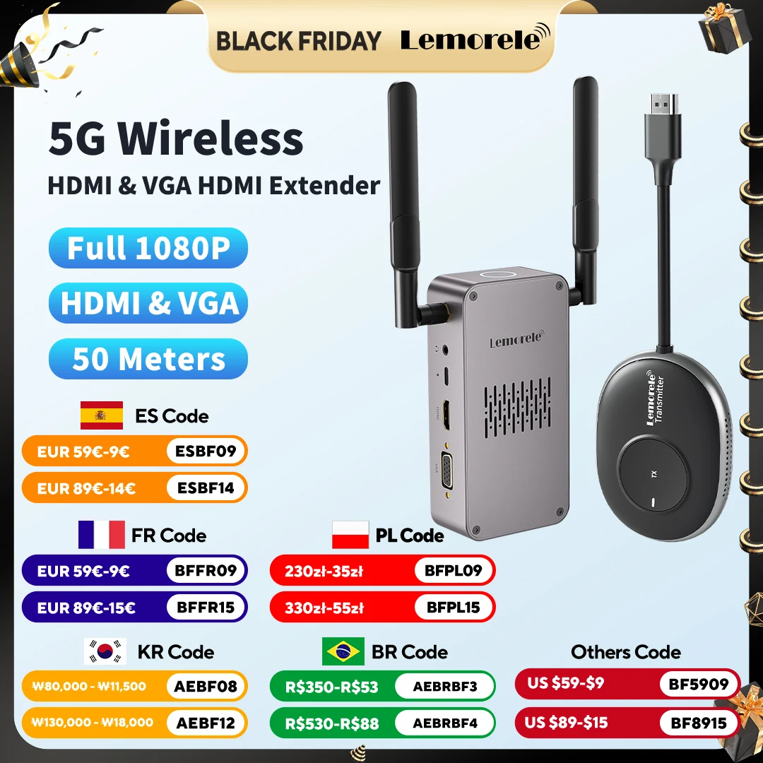 

Lemorele Wireless HDMI Transmitter and Receiver Extender Kit Video Transceiver 1080P Display Adapter for TV PC Monitor Projector