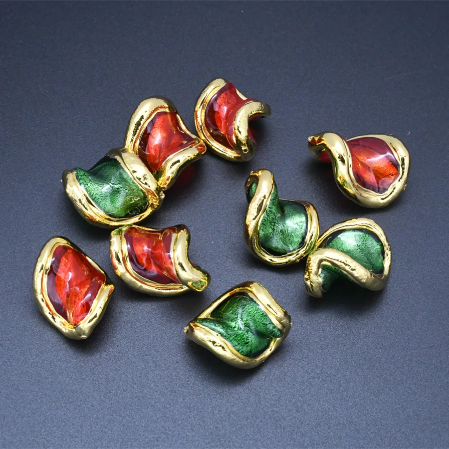 

18k Gold Plating Green Red Coloured Glaze Spiral Shape DIY Earring Making Loose Beads