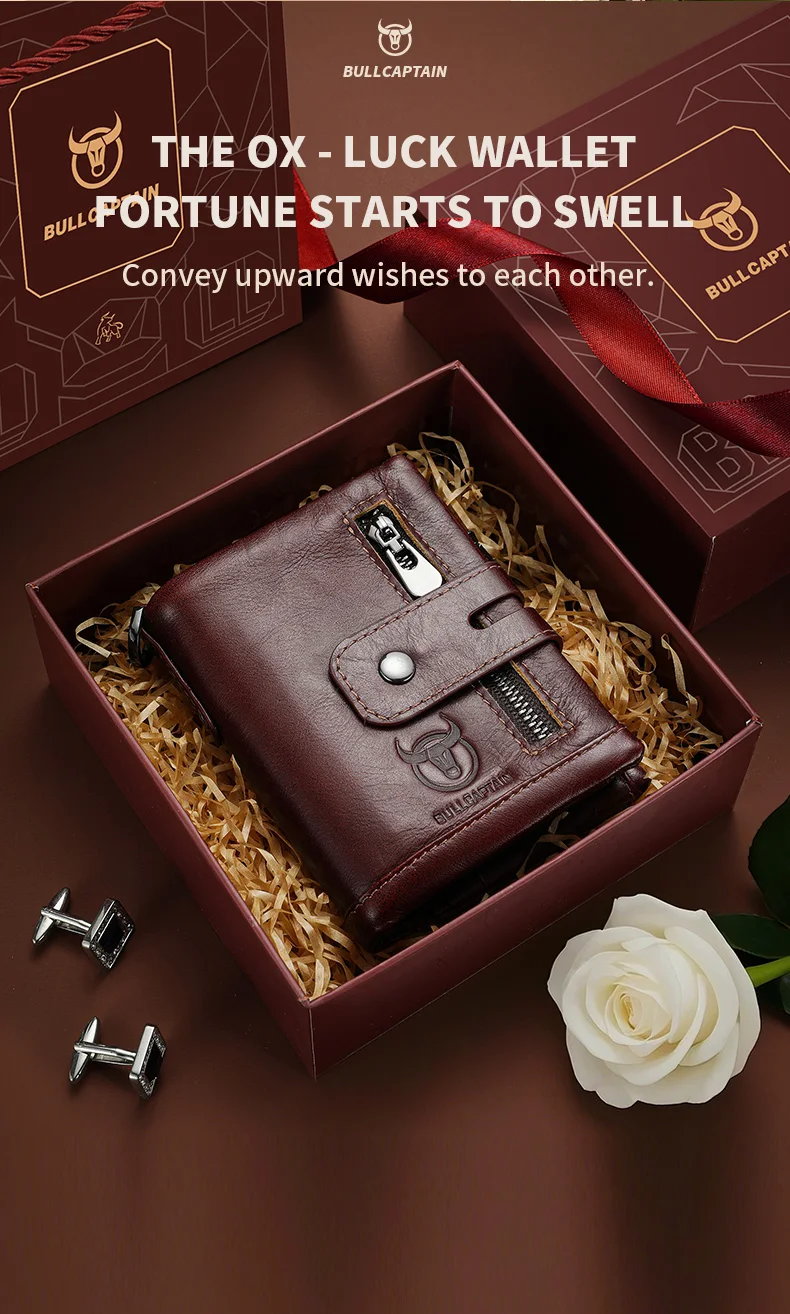 BULLCAPTAIN Geschenkbox Herren Echtleder-Geldbörse Multifunktionale RFID-Diebstahlschutz-Geldbörse mit Eisenkette und Münzfach – Detail 6