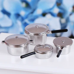 4Pcs 1:12 Dollhouse Miniature Metal Mini Pot Set Doll House Kitchen Furnitures