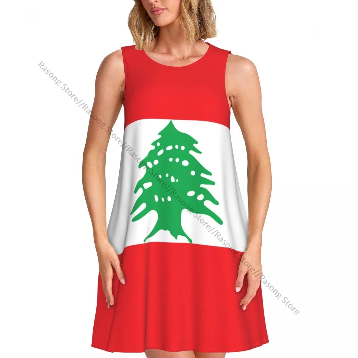Women's Dress Summer Casual T Shirt Dresses Beach Cover up Lebanon Flag Tank Dress
