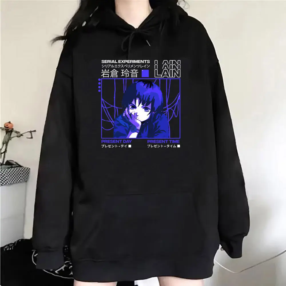 Serial Experiments Lain Hoodie Pullover Unisex Cyberpunk Anime Hooded Sweatshirt Men Casual Streetwear Loose Long Sleeve Tops