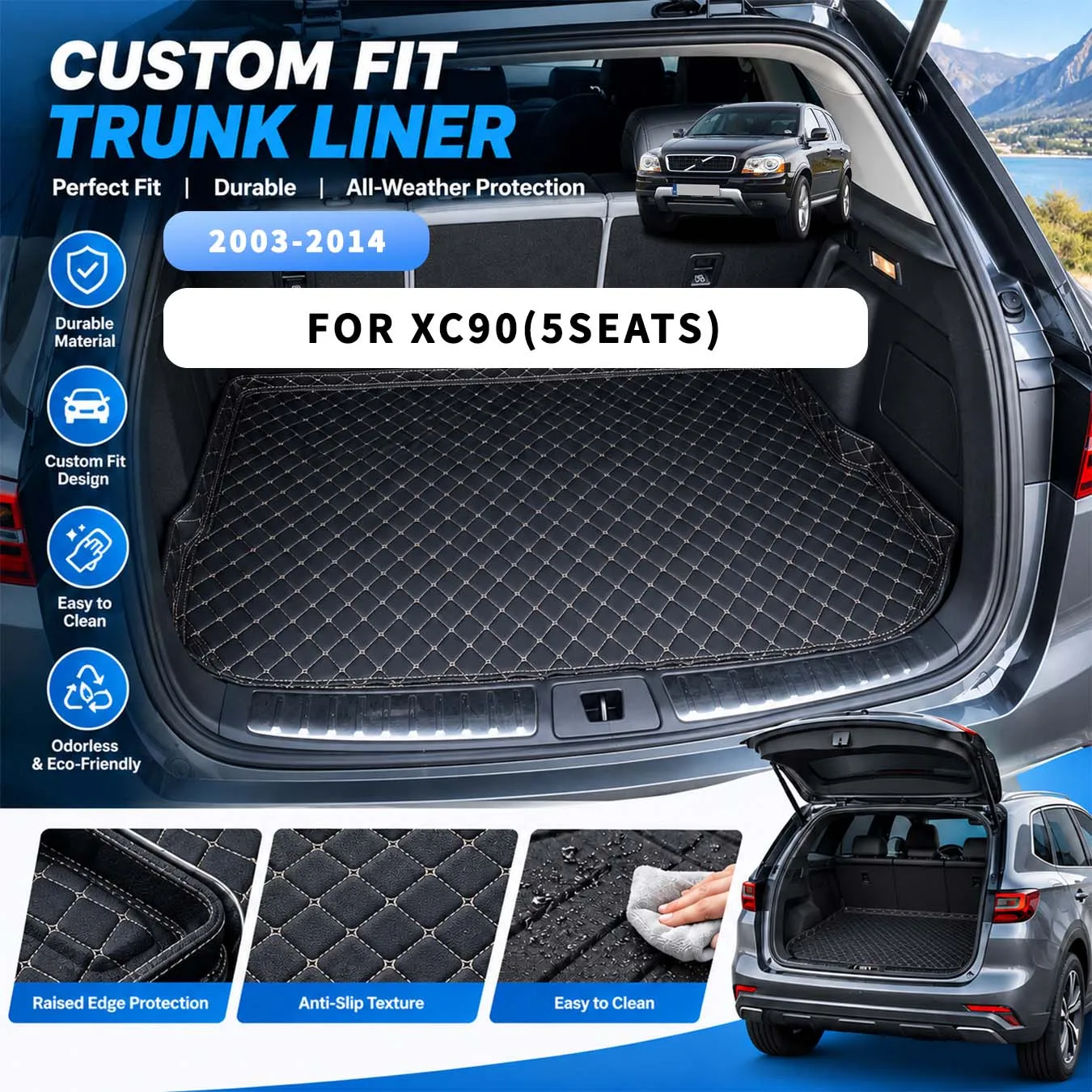 Fit For XC90(5seats) 2003-2014  Luxury Custom Car Trunk Mats Interior Protection, Car Interior Accessory