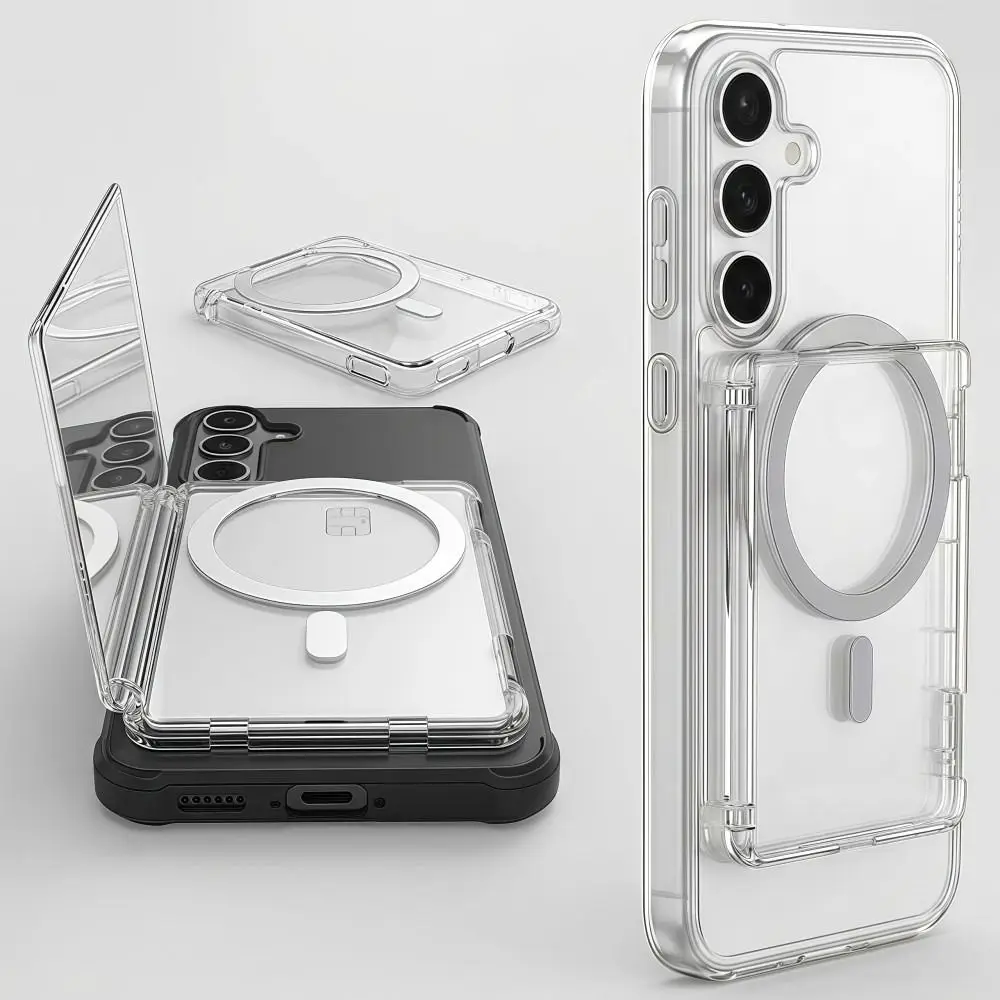Transparent For MagSafe Card Sleeve Shockproof Ultra-thin Magnetic Stand Card Holder Detachable 2 Card Slots Wallet Phone Case